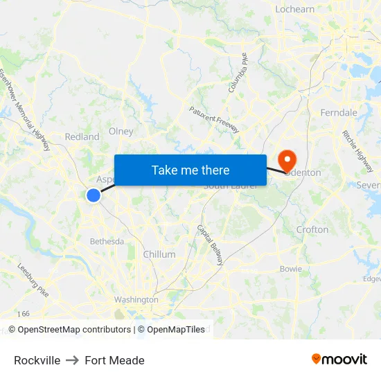 Rockville to Fort Meade map