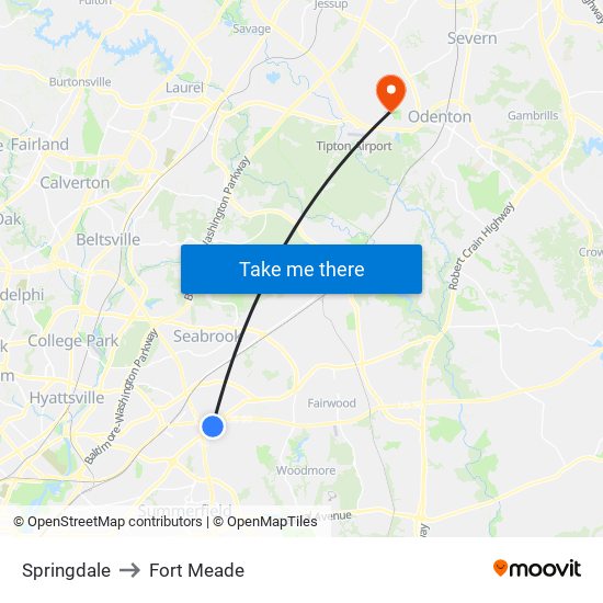 Springdale to Fort Meade map