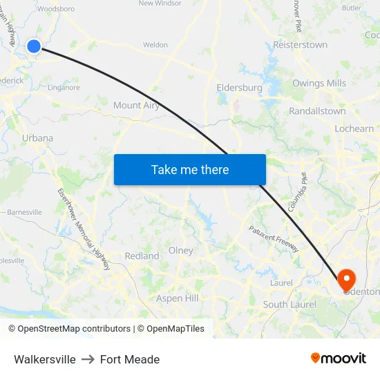 Walkersville to Fort Meade map