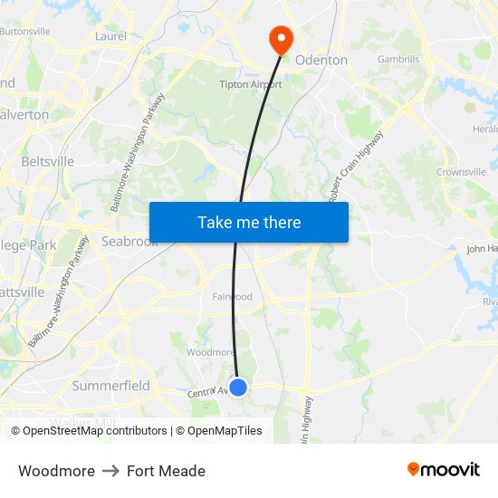 Woodmore to Fort Meade map