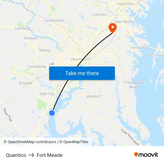Quantico to Fort Meade map