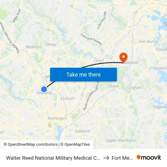 Walter Reed National Military Medical Center-NE to Fort Meade map