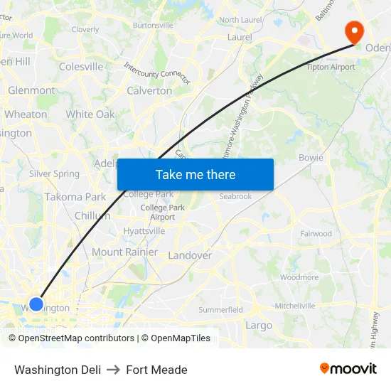 Washington Deli to Fort Meade map