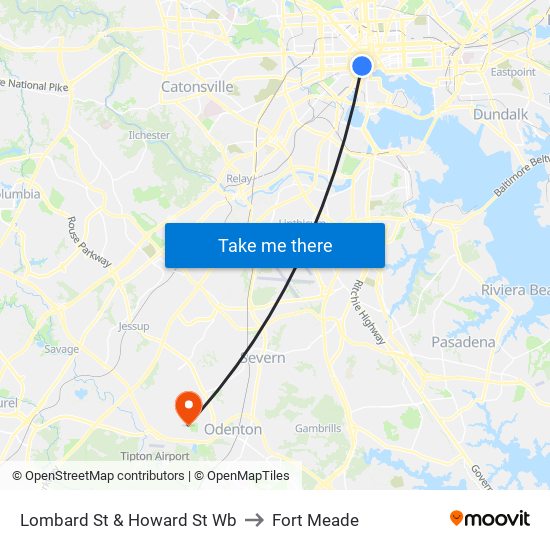 Lombard St & Howard St Wb to Fort Meade map