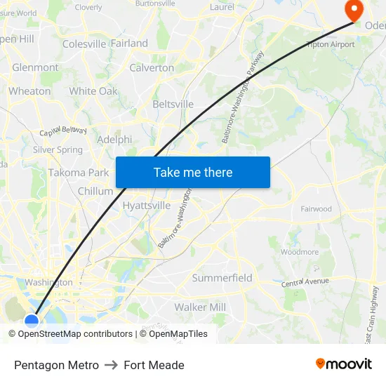 Pentagon Metro to Fort Meade map