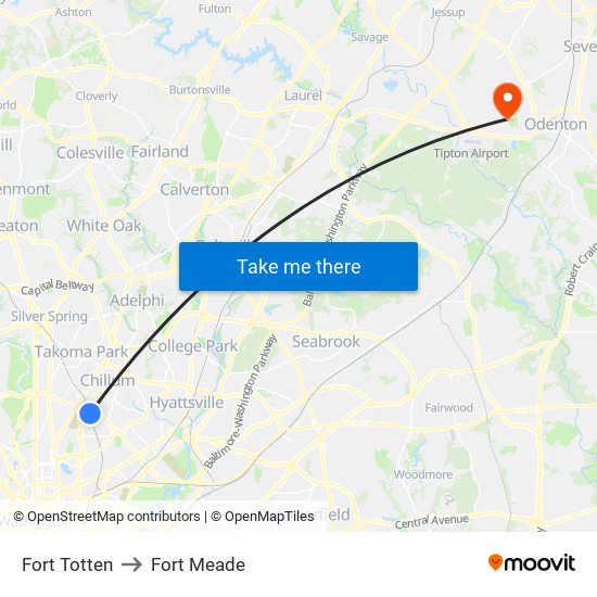 Fort Totten to Fort Meade map