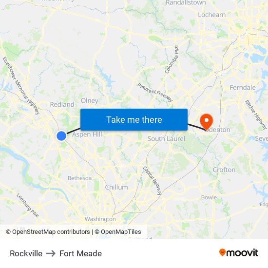 Rockville to Fort Meade map