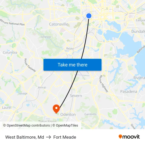 West Baltimore, Md to Fort Meade map