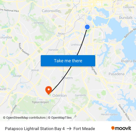 Patapsco Lightrail Station Bay 4 to Fort Meade map