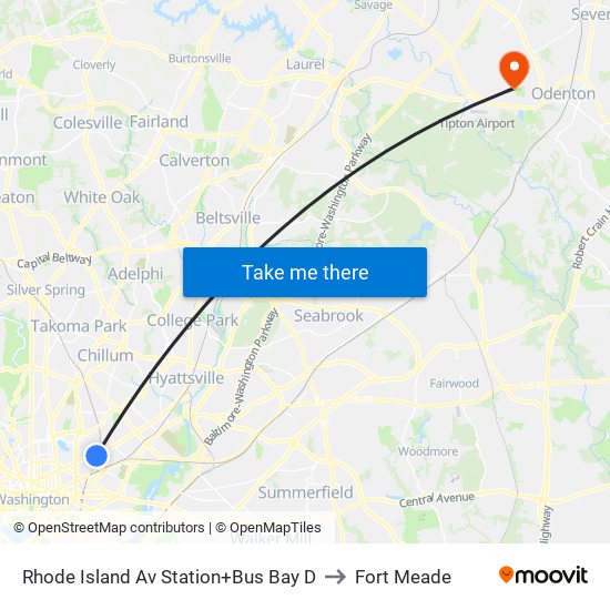 Rhode Island Av Station+Bus Bay D to Fort Meade map