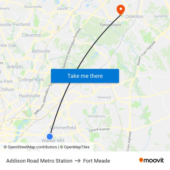 Addison Road Metro Station to Fort Meade map