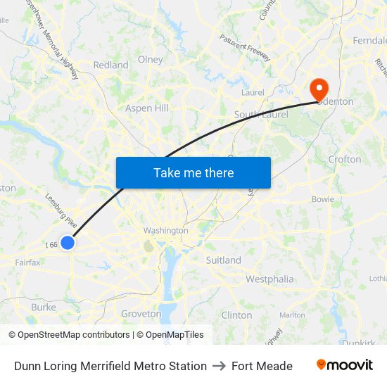 Dunn Loring Merrifield Metro Station to Fort Meade map