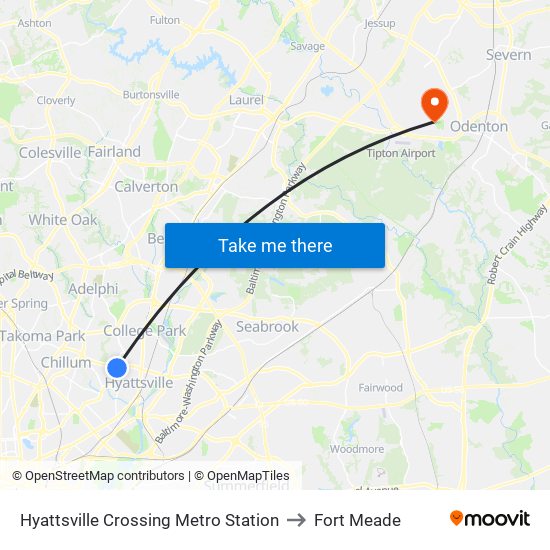 Hyattsville Crossing Metro Station to Fort Meade map