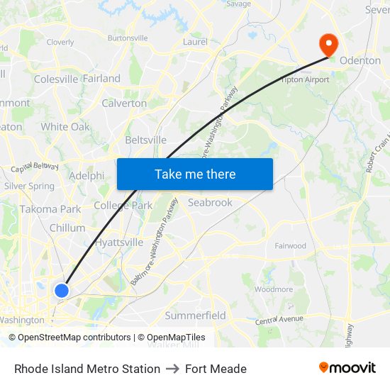 Rhode Island Metro Station to Fort Meade map