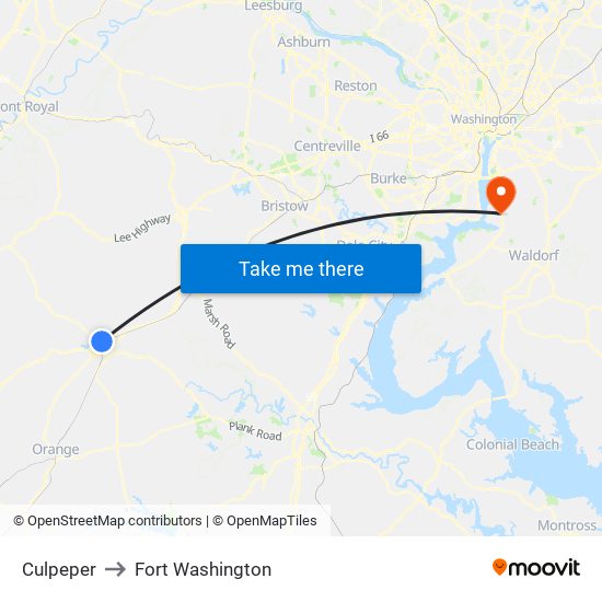 Culpeper to Fort Washington map
