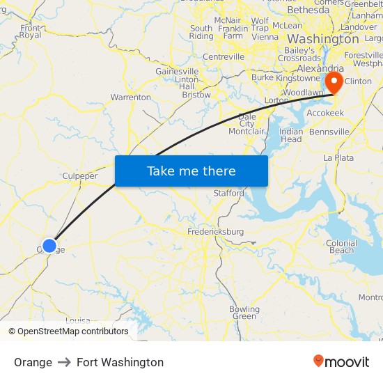 Orange to Fort Washington map