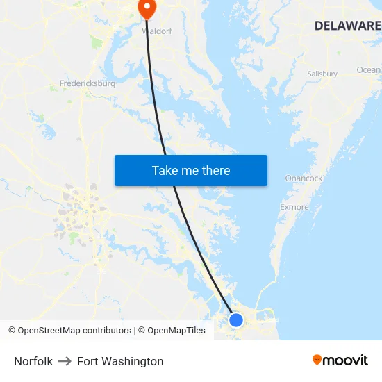 Norfolk to Fort Washington map