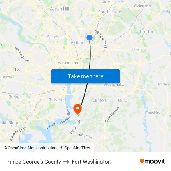 Prince George's County to Fort Washington map