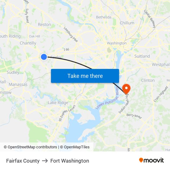 Fairfax County to Fort Washington map