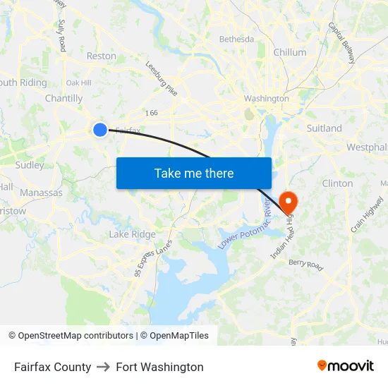 Fairfax County to Fort Washington map