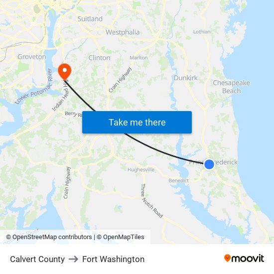 Calvert County to Fort Washington map