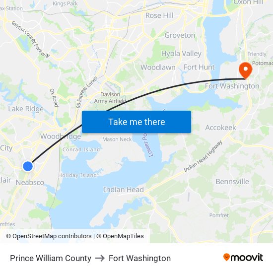 Prince William County to Fort Washington map