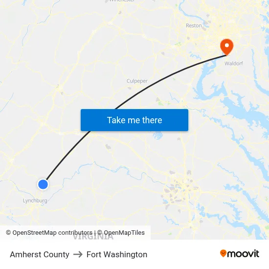 Amherst County to Fort Washington map