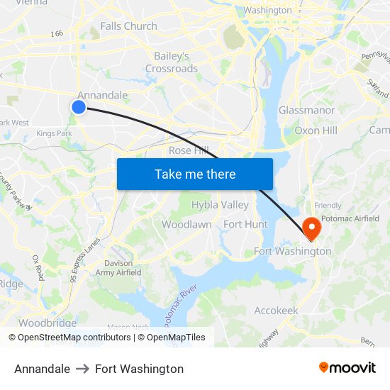 Annandale to Fort Washington map