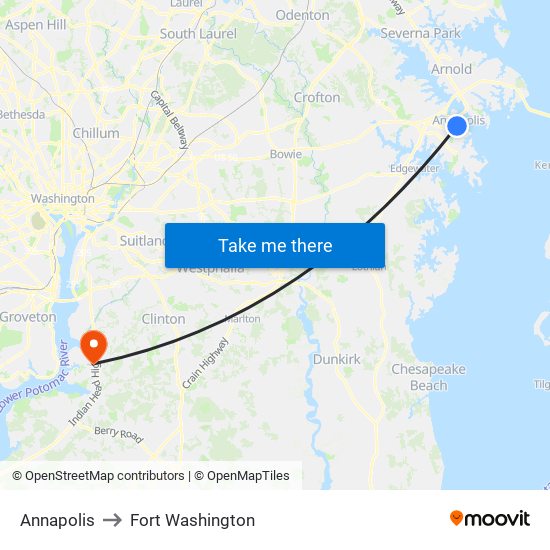 Annapolis to Fort Washington map