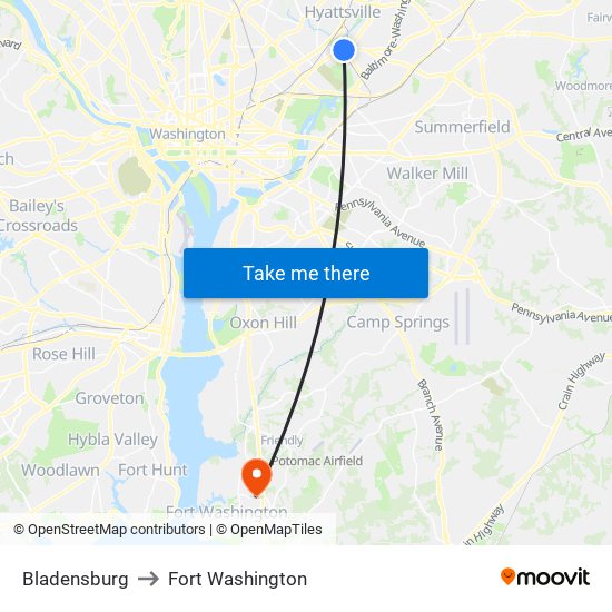 Bladensburg to Fort Washington map