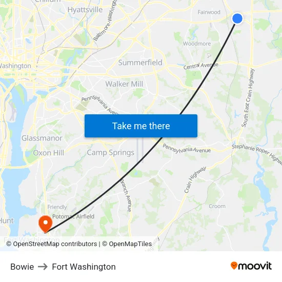 Bowie to Fort Washington map