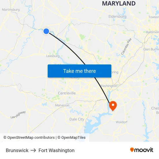 Brunswick to Fort Washington map
