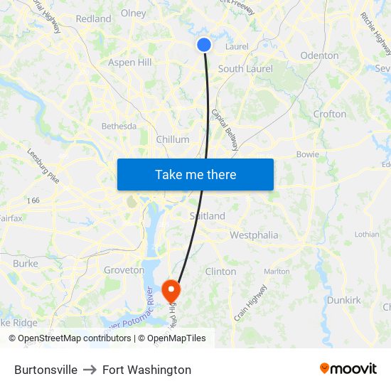 Burtonsville to Fort Washington map