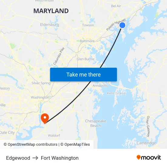 Edgewood to Fort Washington map