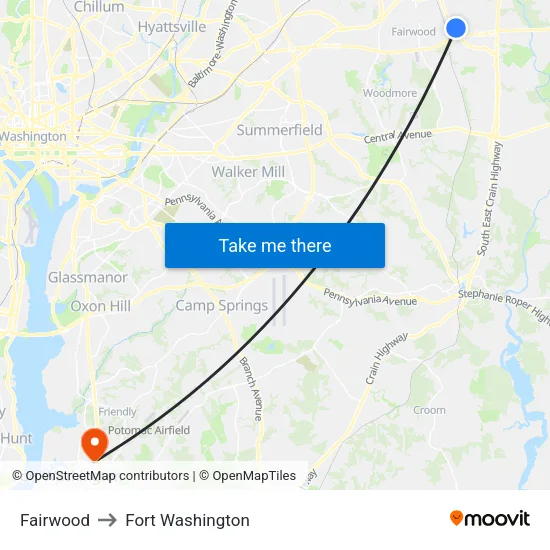Fairwood to Fort Washington map