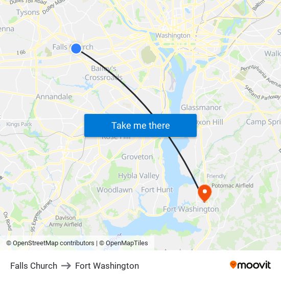 Falls Church to Fort Washington map