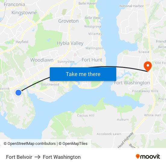 Fort Belvoir to Fort Washington map