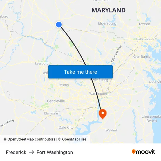 Frederick to Fort Washington map
