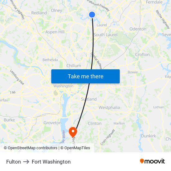 Fulton to Fort Washington map