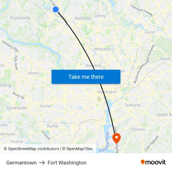 Germantown to Fort Washington map