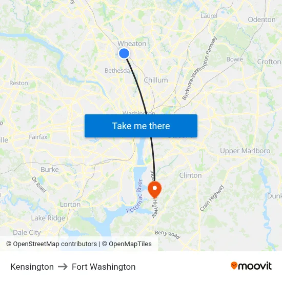 Kensington to Fort Washington map