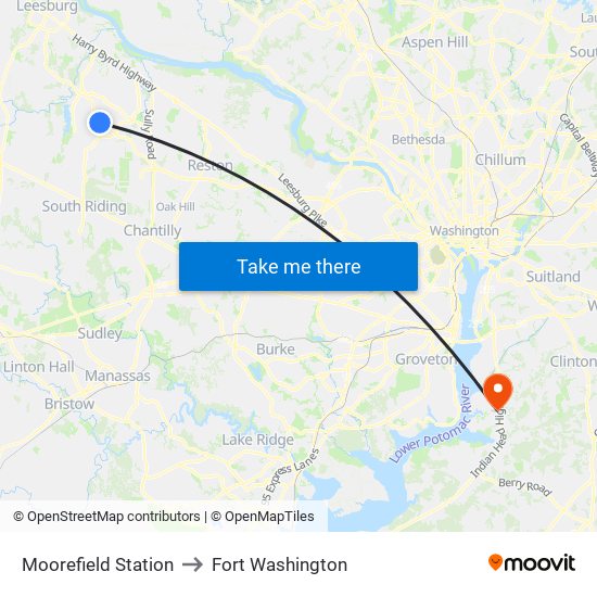 Moorefield Station to Fort Washington map