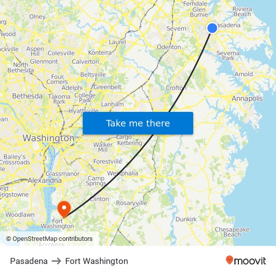 Pasadena to Fort Washington map