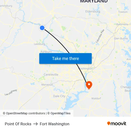 Point Of Rocks to Fort Washington map