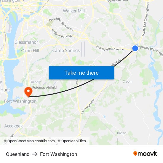 Queenland to Fort Washington map