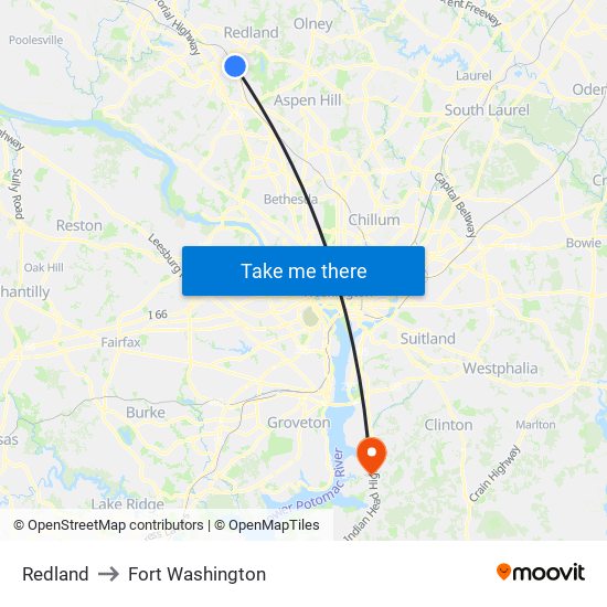 Redland to Fort Washington map