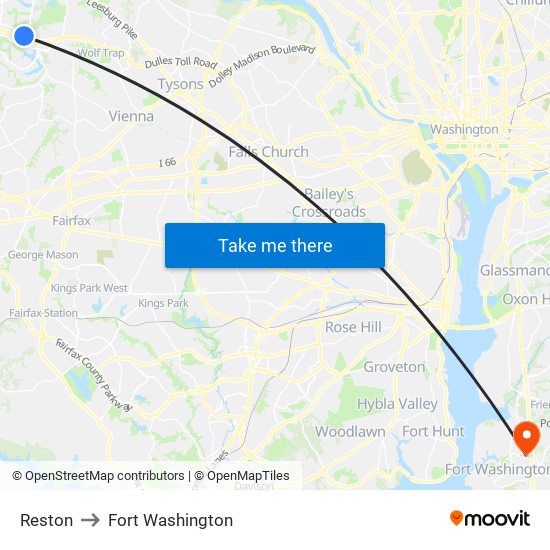 Reston to Fort Washington map