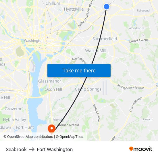 Seabrook to Fort Washington map