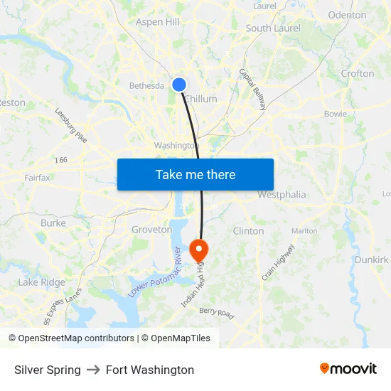 Silver Spring to Fort Washington map
