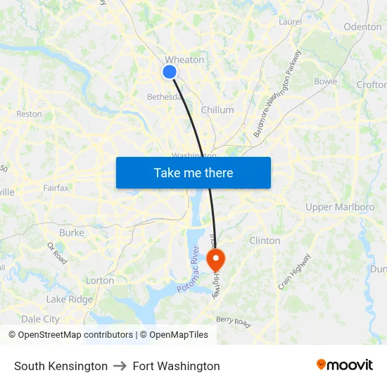 South Kensington to Fort Washington map